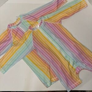 Hanna‎ Andersson Swim Suit Bodysuit Rash Guard Rainbow Size 80 18-24M Twin Girls